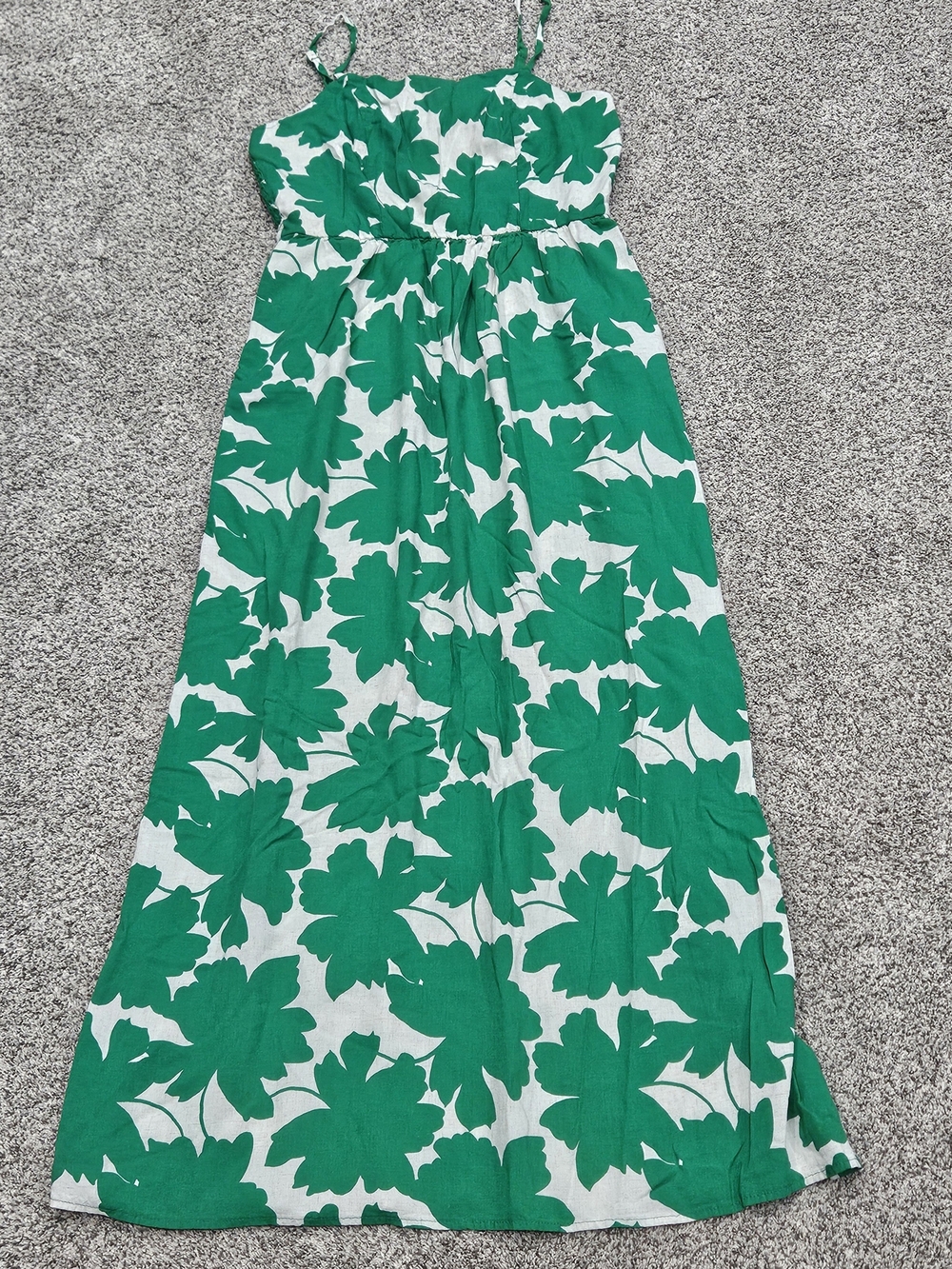Green Floral Strap Maxi Dress with Gathered Waist